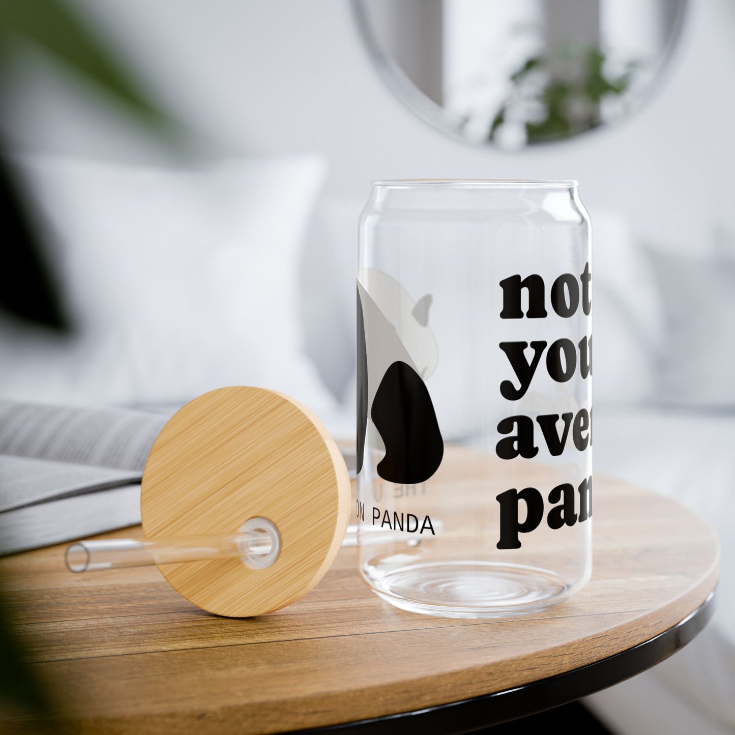 Not Your Average Panda Sipper Glass 16oz w/Straw and Bamboo Lid
